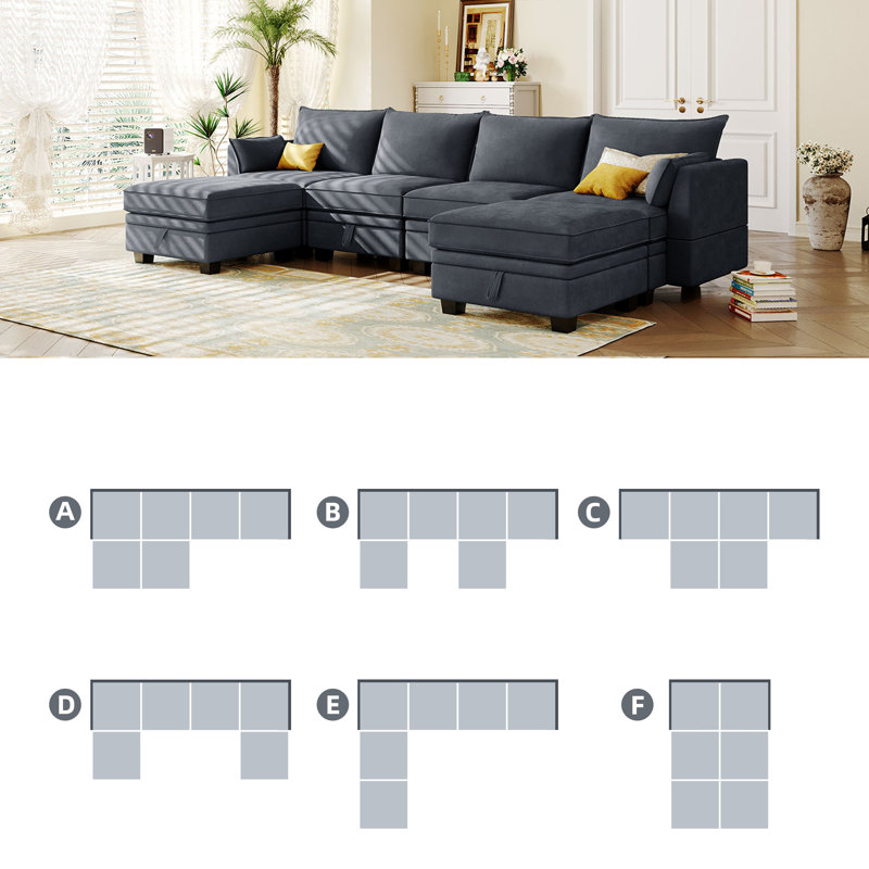 Corra 6 - Piece Upholstered Sectional, Dark Grey Linen Blend