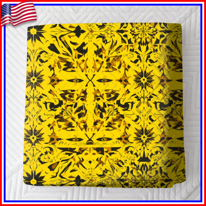 Yellow Ornate Patterns Quilted Bedspread All Sizes, Full / Double