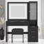 Meuble-lavabo noir cannelé 43 po avec miroir lumineux, station de charge, 5 tiroirs et armoire en verre, support pour sèche-cheveux, tabouret de rangement
