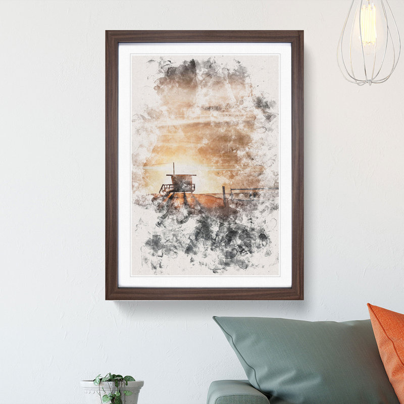 Volleyball on the Beach - Picture Frame Graphic Art, 87cm H x 62cm W x 2cm D, Walnut Framed