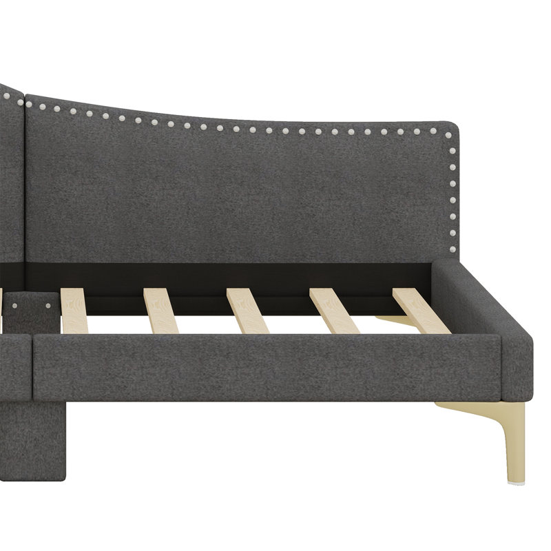 Upholstered Daybed With Headboard And Armrest, Gray, Twin