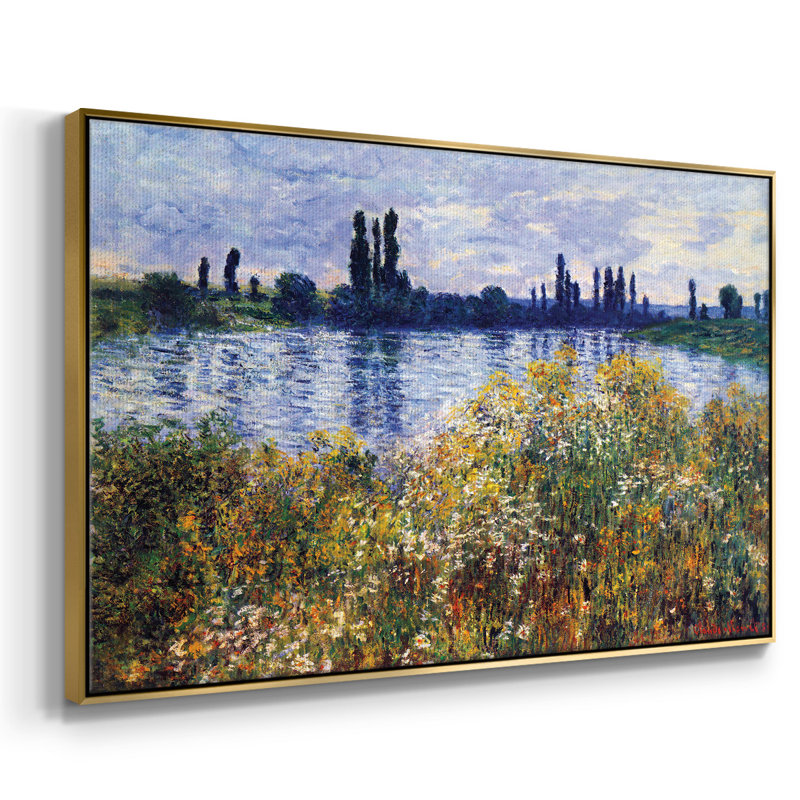 Impression sur toile, "Les quais de la rivière à Vétheuil" par Claude Monet, Or, H 25 po x l 37 po x P 2 po
