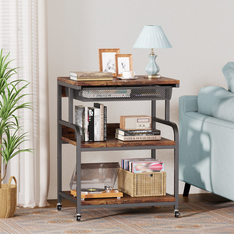 32.5'' H x 23.2'' W Printer Stand with Wheels, Rustic Brown/Black