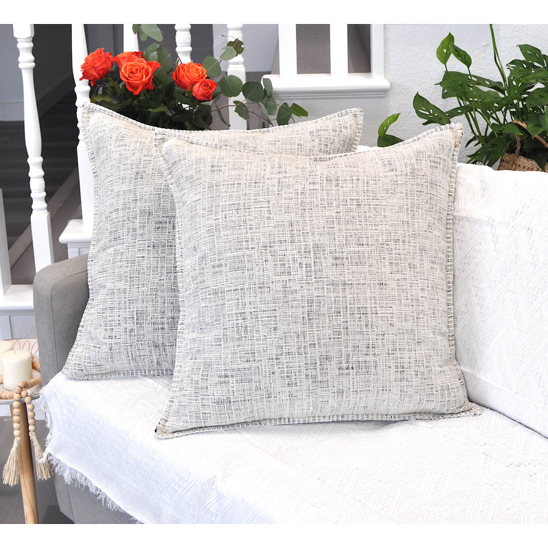 Oveesha Cream White Chenille Square Throw Pillow Covers, 20" x 20" (Set of 2)