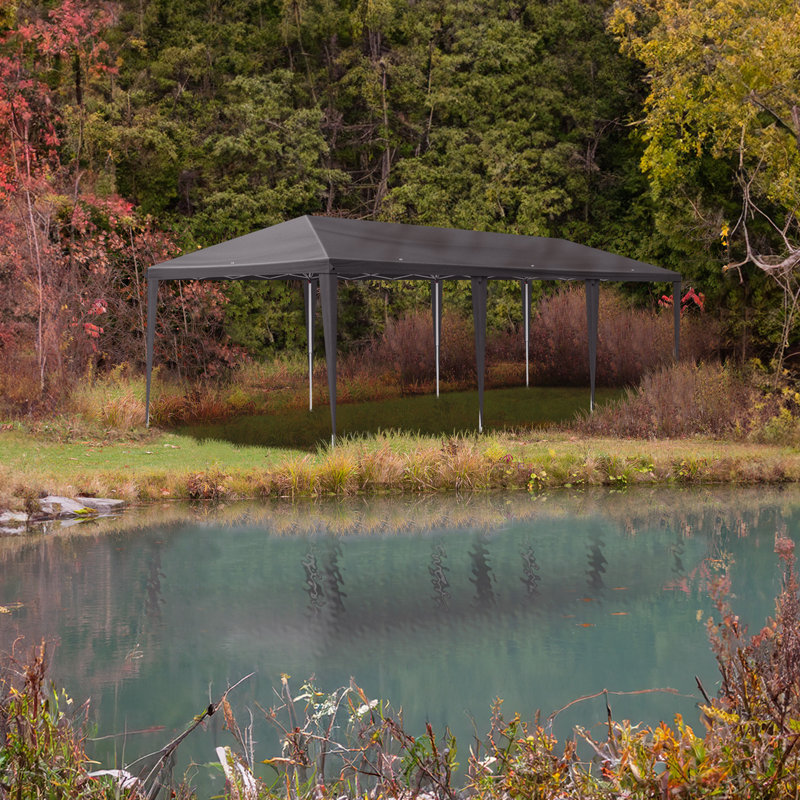 Pavillon de jardin robuste en métal L 10 pi. D Auvent escamotable en acier, Gris