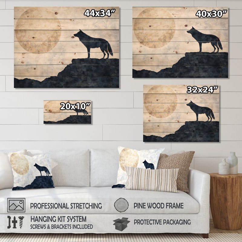 Forest Wolf Guardian of the Woods II - Impression moderne sur bois de pin naturel noir, H 24 po x l 32 po