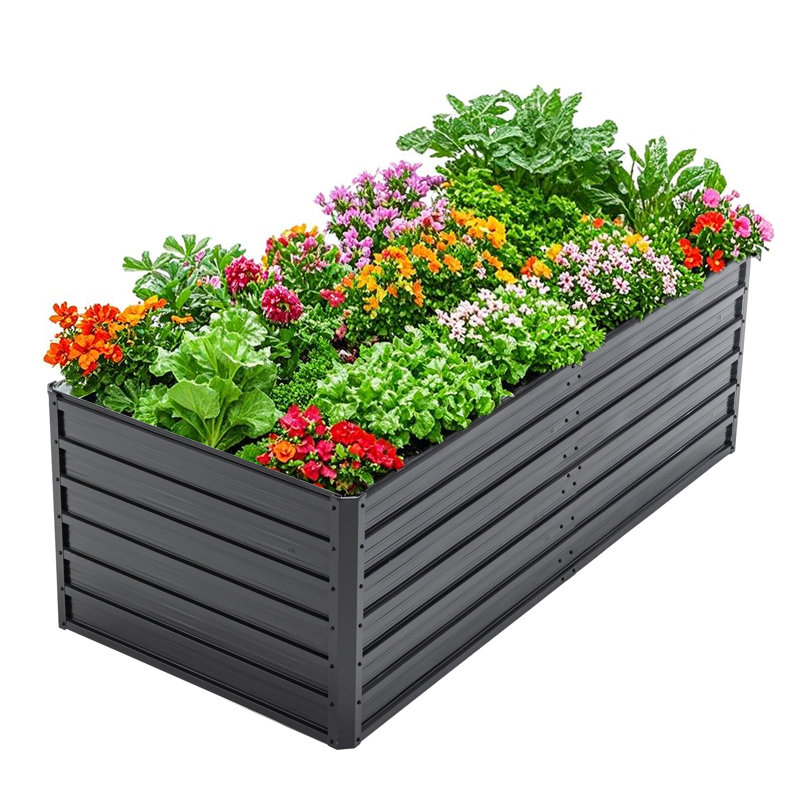 6X3x2 Ft Black Galvanized Planter For Growing Succulents, Flowers, And Herbs - Reinforced Structure, No Root Rot, Quick Installation Metal Of Steel Vegetables, Large Space, Weather , Safe Edge