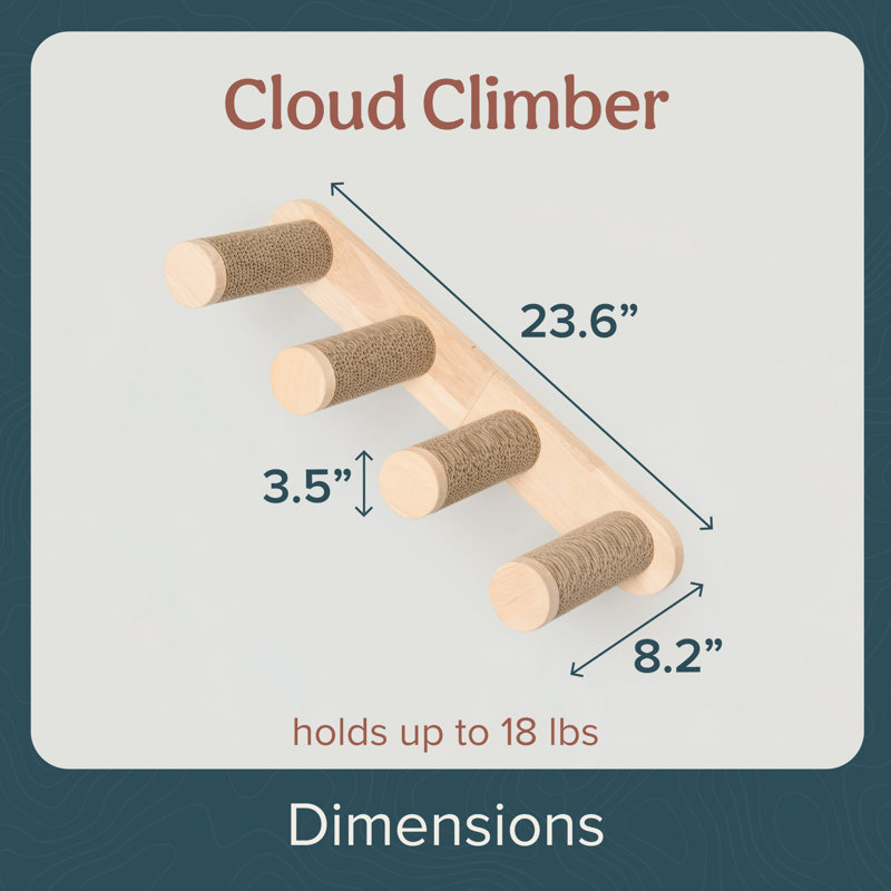 24" Wall-Mounted Oak and Cardboard Cat Climber