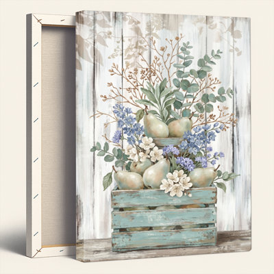 Ensemble de 1 tableau mural rustique à motif floral sur toile
