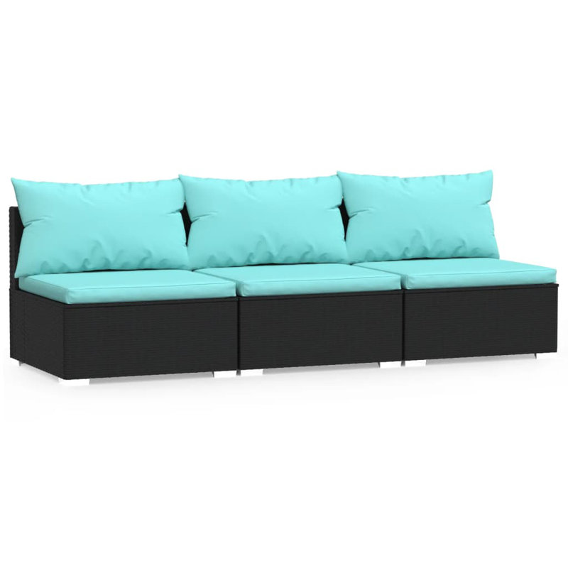 82.7" Wide Rectangle Patio Sofa with Cushions, Aqua, Black