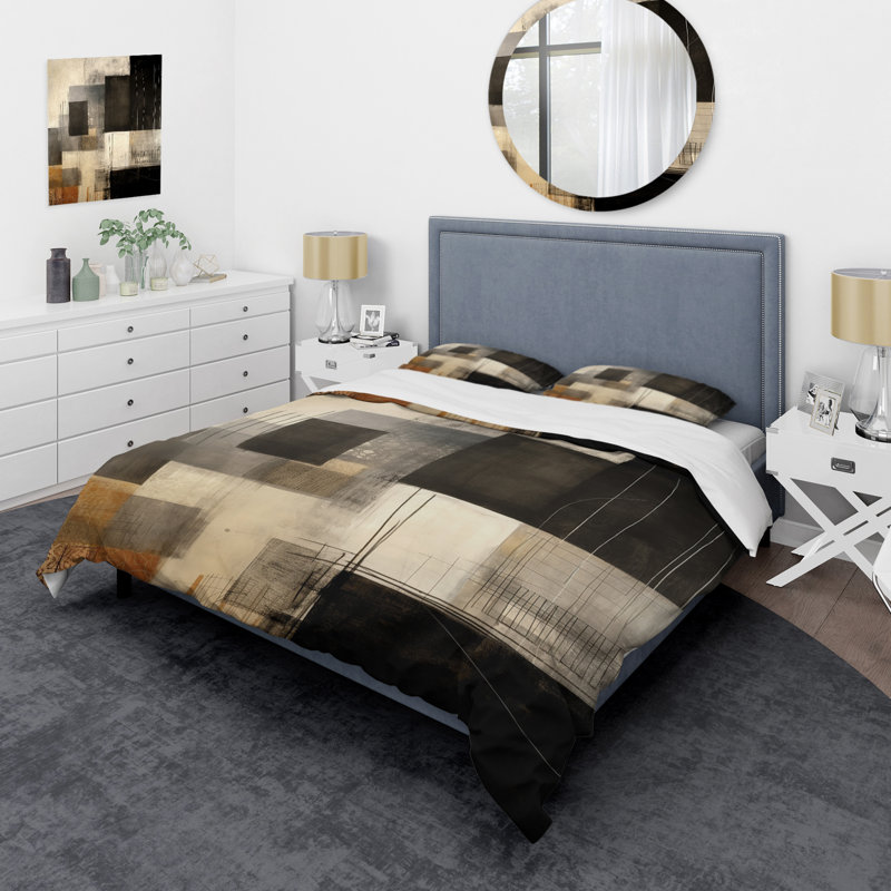 Ensemble de housse de couette en microfibre / polyester noir Mid Century Fusion II