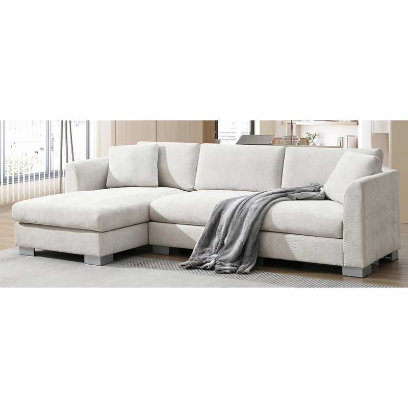 Ensemble de canapé modulaire en forme de L 96 po x 56 po, ensemble de luxe en forme de L avec 2 coussins gratuits, mobilier en chenille 4 places avec méridienne surdimensionnée pour salon, appartement, bureau, 3 couleurs
