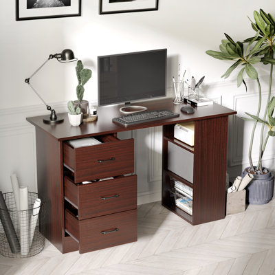 Bureau d'ordinateur avec tablettes de rangement à 3 niveaux, bureau pour bureau à domicile
