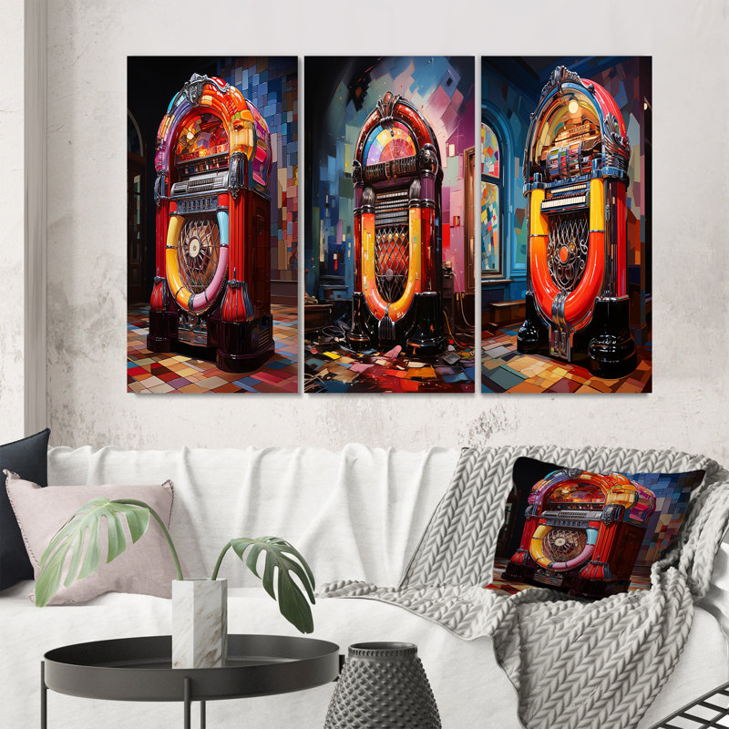«Jukeboxes Nostalgic Melody», 3 pièces sur toile, Toile tendue, H 20 po x l 36 po