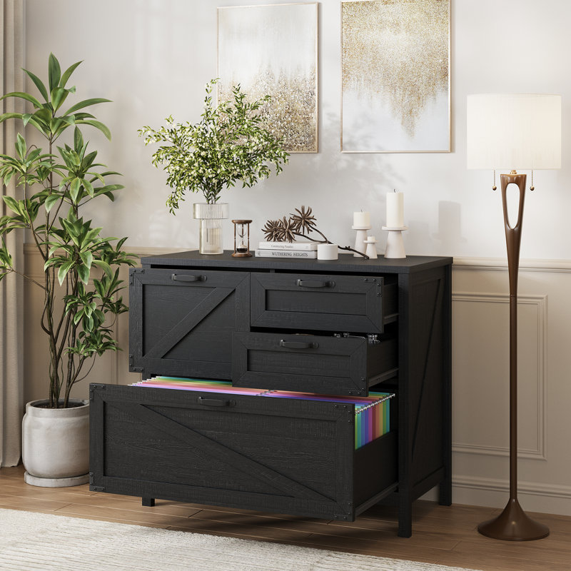 Lateral File Cabinet With 4 Drawers, Black