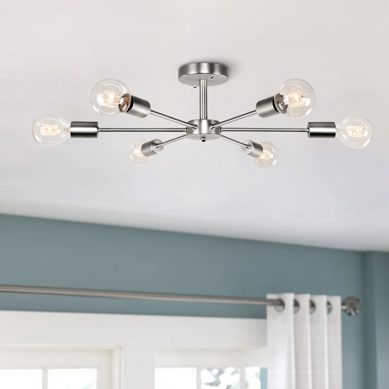 Plafonnier semi-encastré 6 lumières 23,62 po Annunzia, Nickel