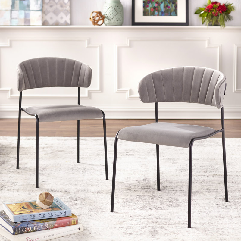 19'' H Tufted Velvet Upholstered Side Chair, Gray Velvet