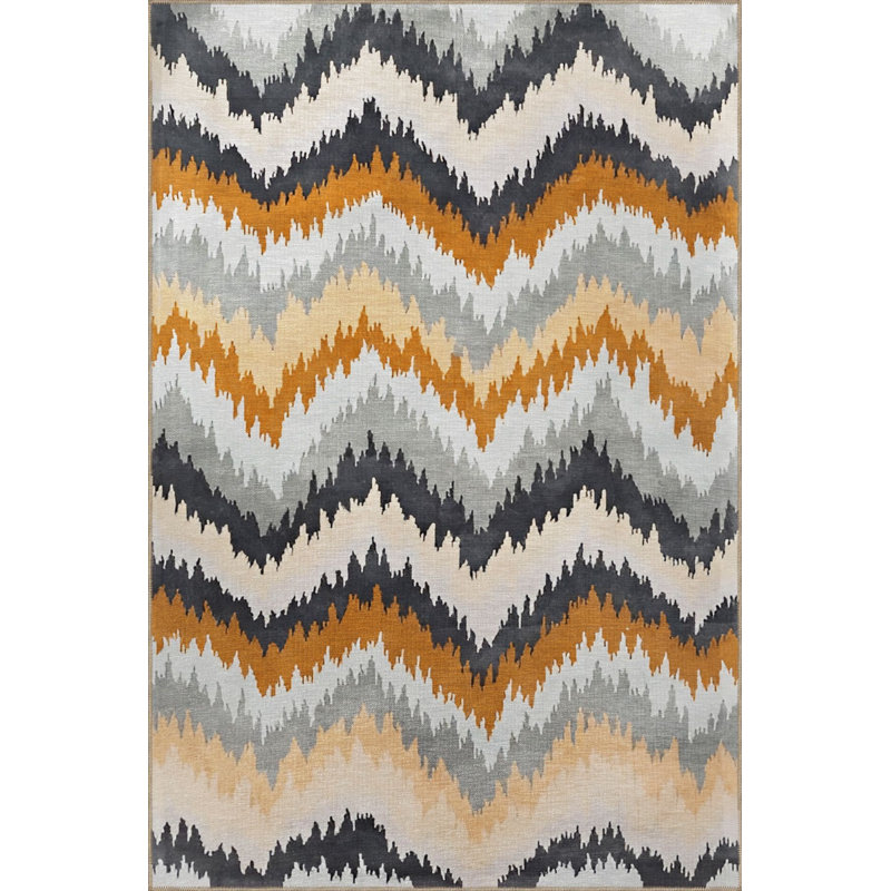 Tapis multicolore à rayures ondulées et à motifs de rayures, Tapis de couloir 3 pi 3 po x 6 pi 7 po
