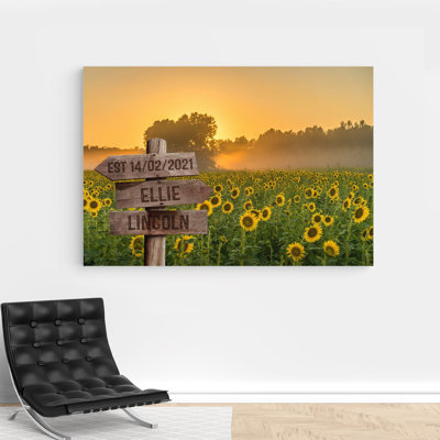Personalized Names Couple On Sunflower Field Gallery Wrapped Canvas