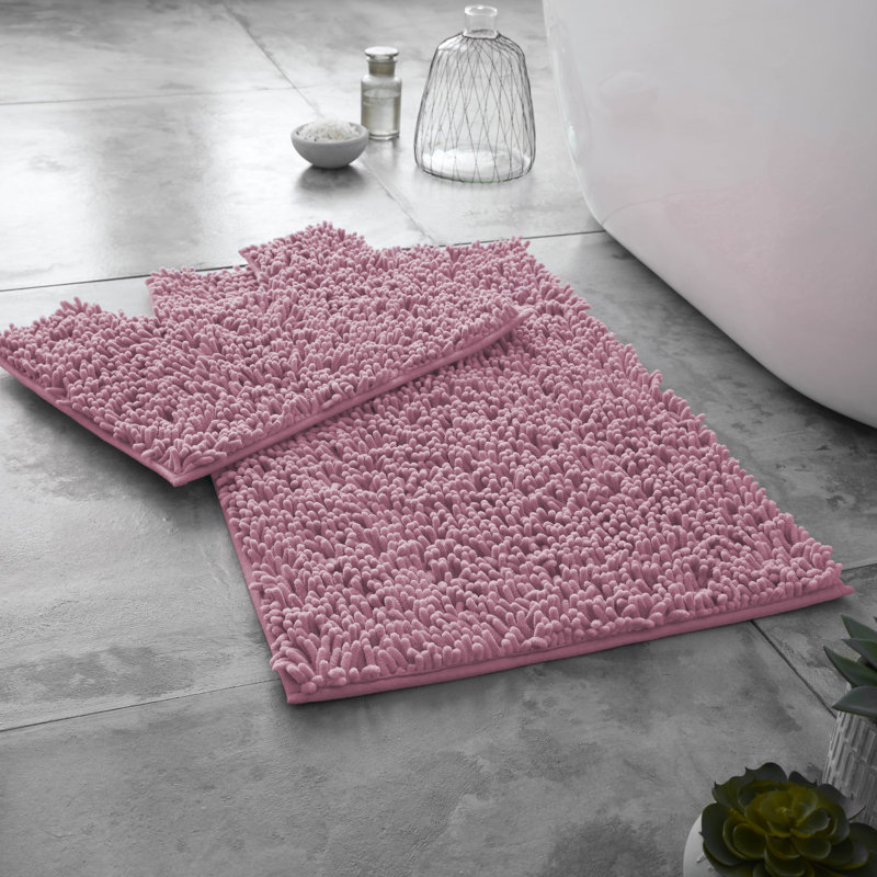 Modern 2 Piece Bathroom Rug Set Microfiber Chenille Bath Mat & Pedestal Mat Super Soft Non Slip Absorbent Washable
