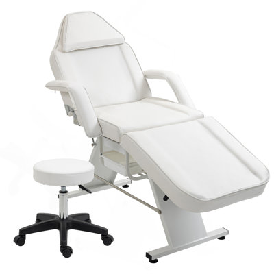 Massage Salon Tattoo Chair With Two Trays Esthetician Bed With Hydraulic Stool,Multi-Purpose 3-Section Facial Bed Table, Adjustable Beauty Barber Spa Beauty Equipment, White