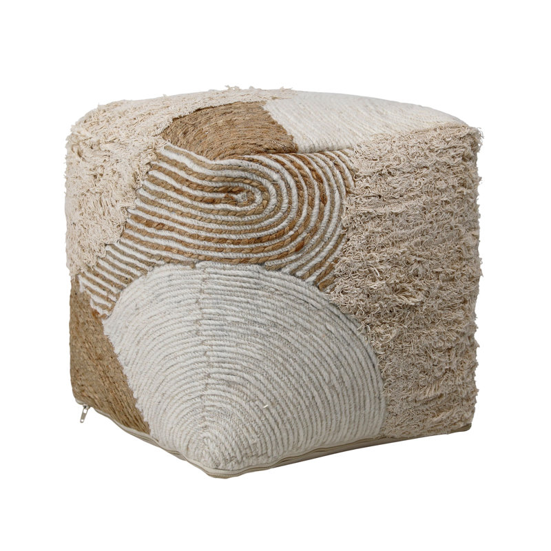 Pouf en laine, jute et coton tissés à la main Krishon, ivoire / naturel