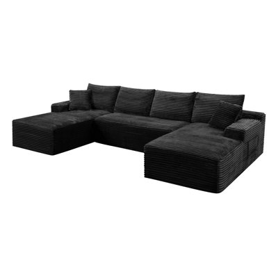 132.1" Compressible U-Shaped Sectional Sofa Set,Minimalist Style Modular Sectional Sofa, Corduroy Fabric Cloud Couch for Living Room