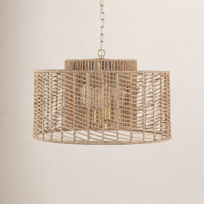 4 - Light Drum Pendant, Brass Gold, Natural