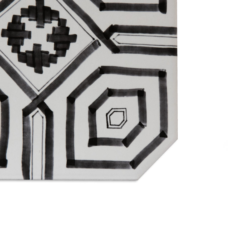 Sombra vaudoise octogonale avec taco 7-7 / 8 po X 7-7 / 8 po Carreau de porcelaine pour plancher et mur, Blanc/noir/rose