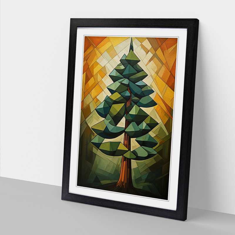 Pine Tree Cubism No.2 - Single Picture Frame Print on Wood, Black Framed, 34cm H x 25cm W x 2cm D