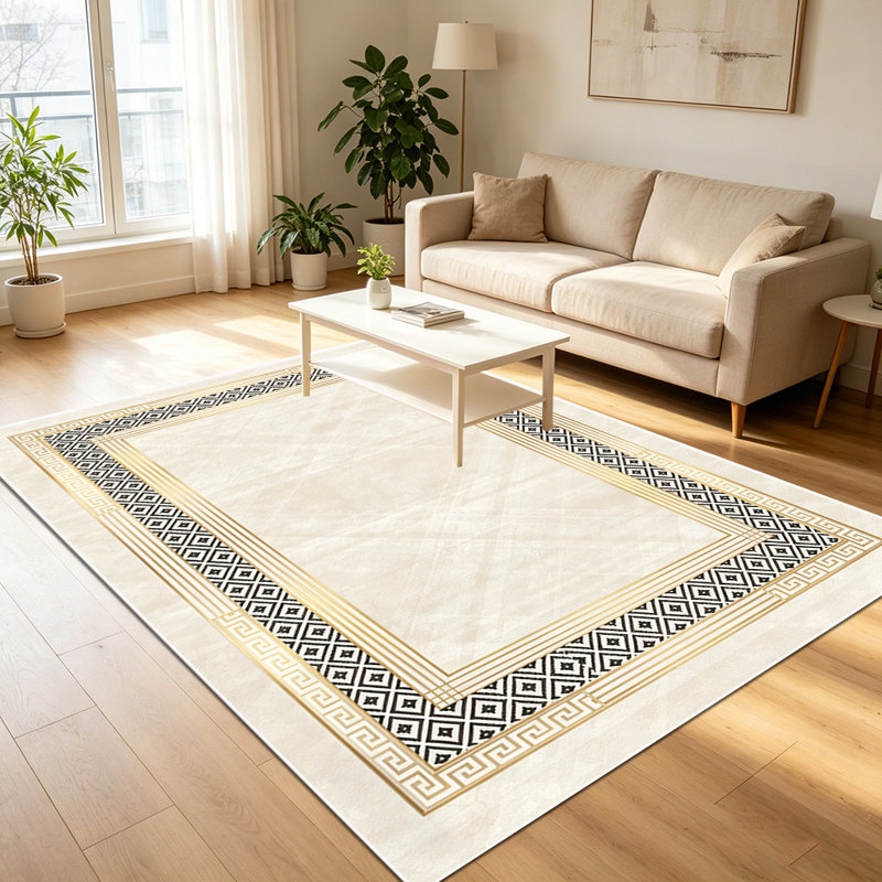 1PC luxury vintage geometric greek key border beige marble pattern area rugs, Soft and Comfortable, easy-to-maintain, machine washable Indoor floor mat, suitable for living room, bedroom, dining room, hallway, kitchen, balcony, entryway, Home Decor,