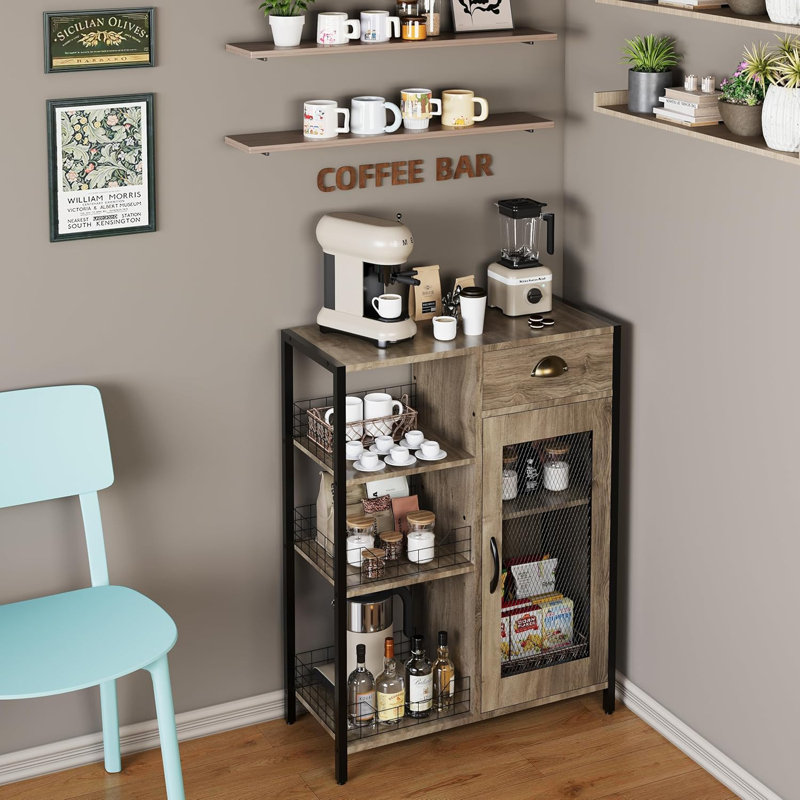 3 Tier Coffee Bar Table With Storage Drawer Grey