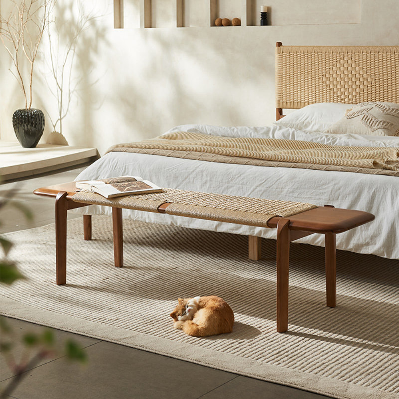 Modern Minimalist Bench, Beige;Nut-Brown