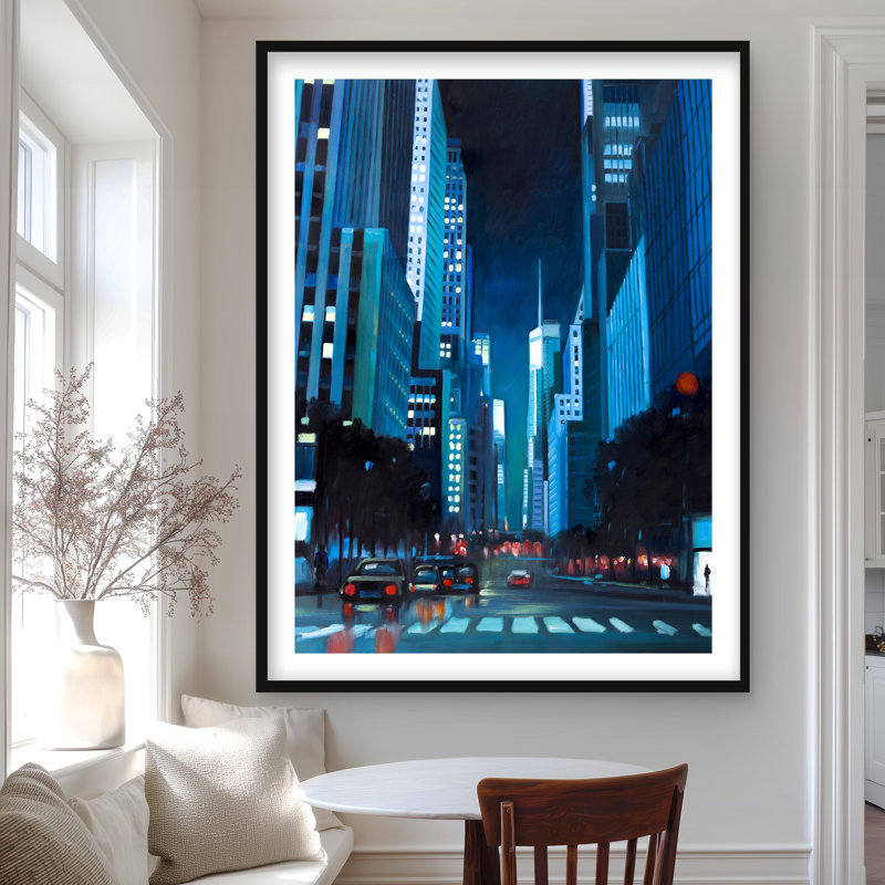 Impression de soirée à Manhattan | Décoration classique encadrée, Noir