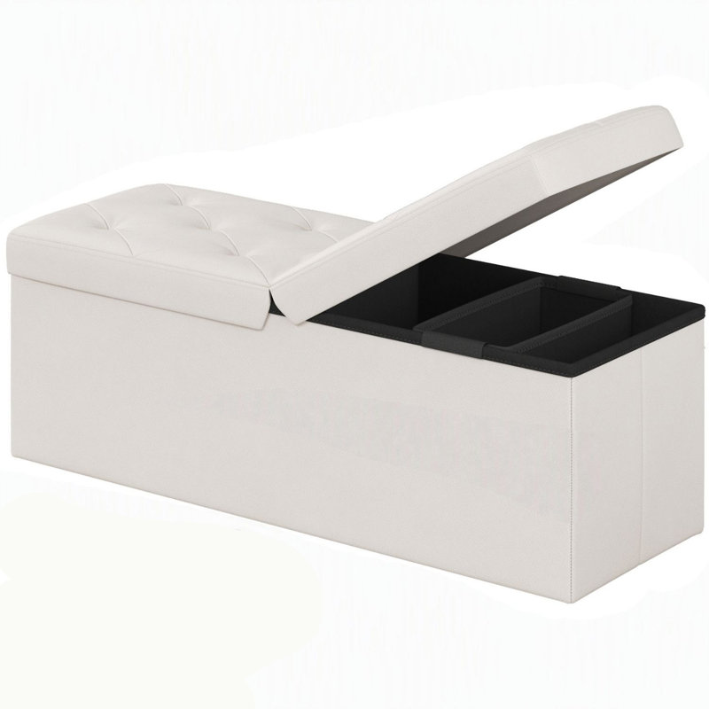 Banc de rangement avec repose-pieds pliable, coffre de rangement, repose-pieds et banc de chambre avec rangement, Beige