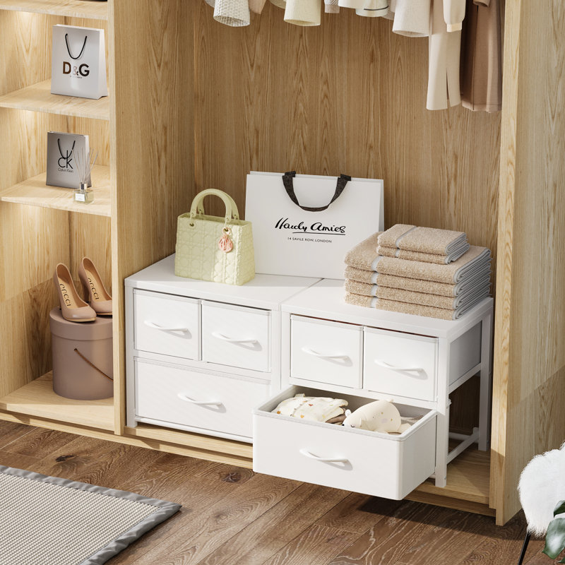  Stackable 3-Drawer Fabric Dresser with Waterproof Wood Top – Closet Organizer & Storage Drawers for Bedroom, Modern Metal Frame Design (2 Tier-2 Pack)