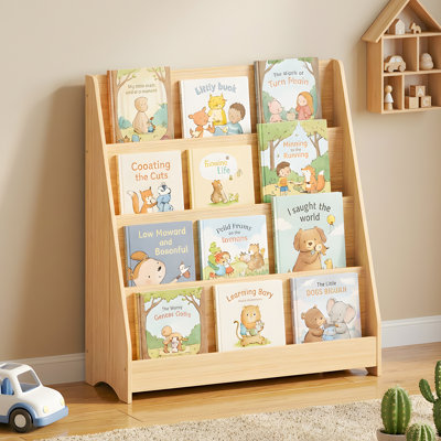 4-Tier Kids Bookshelf, Children's Book Display Rack with Open Storage Shelves for Bedroom, Playroom, Nursery & Classroom