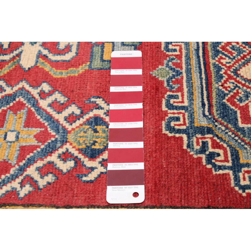 Tapis rouge en laine noué à la main de conception unique 6 pi 7 po x 9 pi 5 po New Age