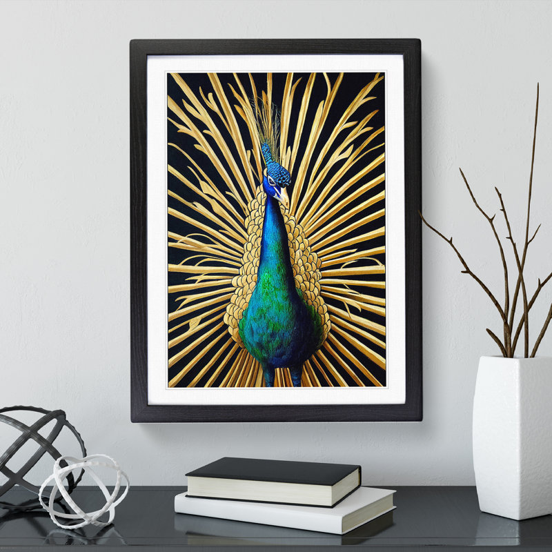 XV1022-4015X Sparkling Peacock - Single Picture Frame Print, Black, 46cm H x 34cm W x 2cm D