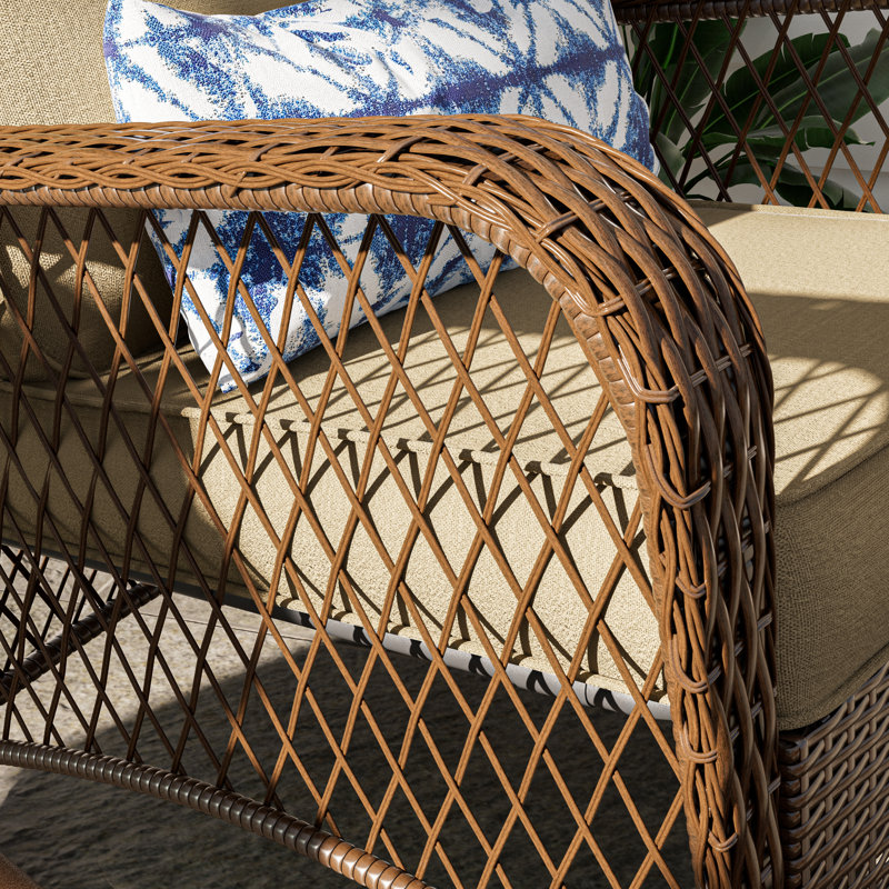 Chaise d'extérieur en rotin avec coussins Yentin, Beige