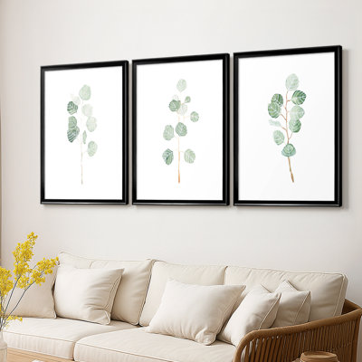 Douce branche d'eucalyptus I - Toile tendue avec châssis sur mesure - 3 pièces