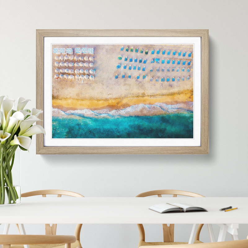 Beach in Corfu Greece - Picture Frame Painting on MDF, Oak Framed, 36cm H x 48cm W x 2cm D