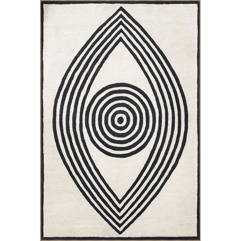 Tapis noir décoratif à motif géométrique à motif géométrique noir, Sous-tapis carré 3 pi 3 po inclus