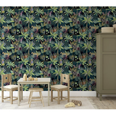 Fonda Dark Green Jungle Party Wallpaper