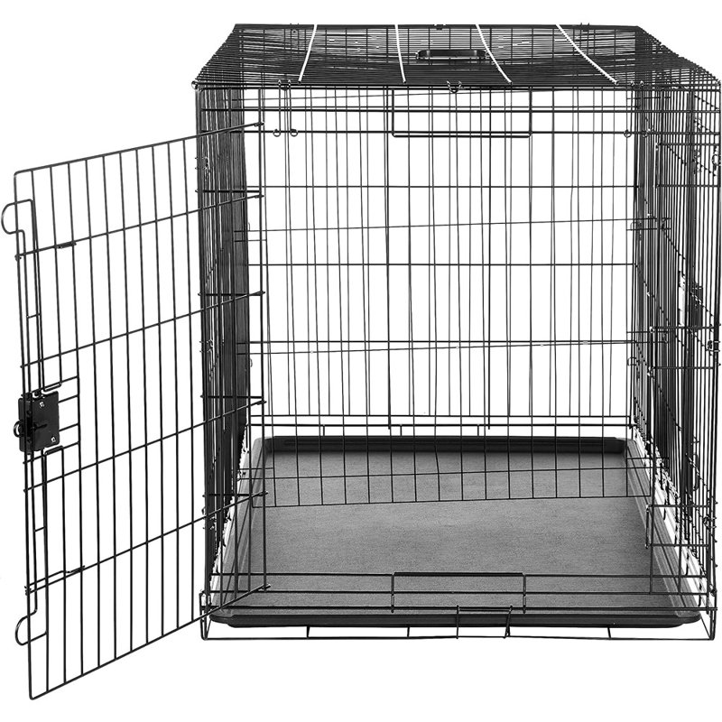 Cage de transport portatif en fil de fer pour grands chiens, niche à double porte avec plateau et panneau de séparation amovibles, cage pliable et robuste, montage facile, noire