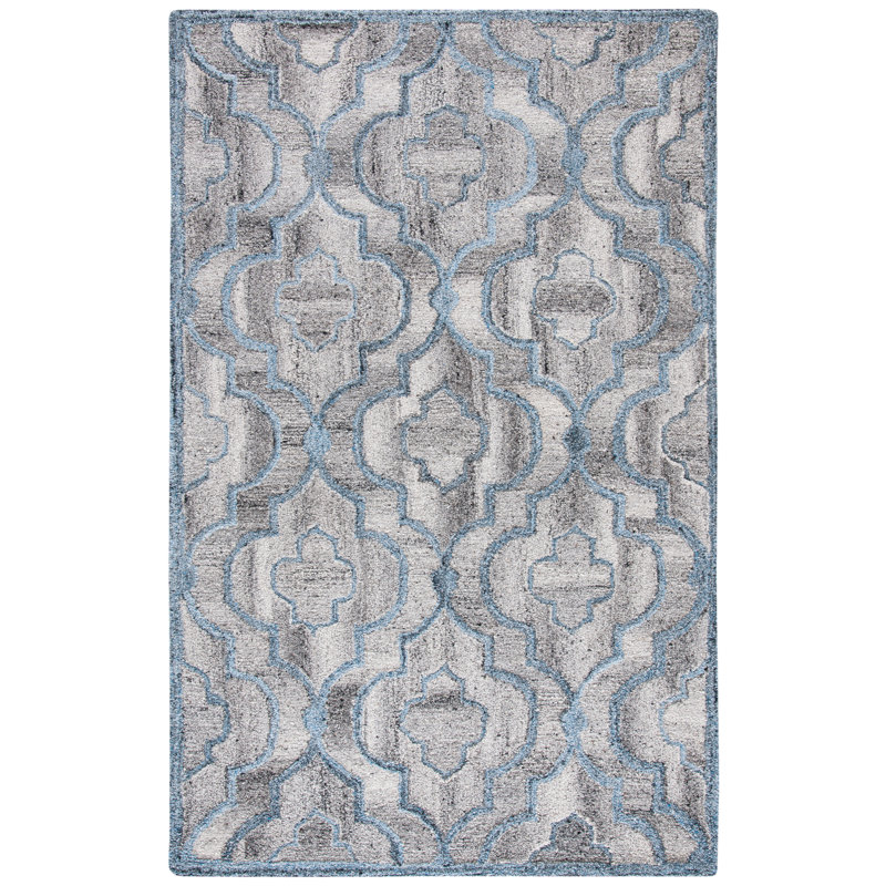 Tapis gris touffeté à la main à motif géométrique Meracia, Rectangle 9 pi x 12 pi