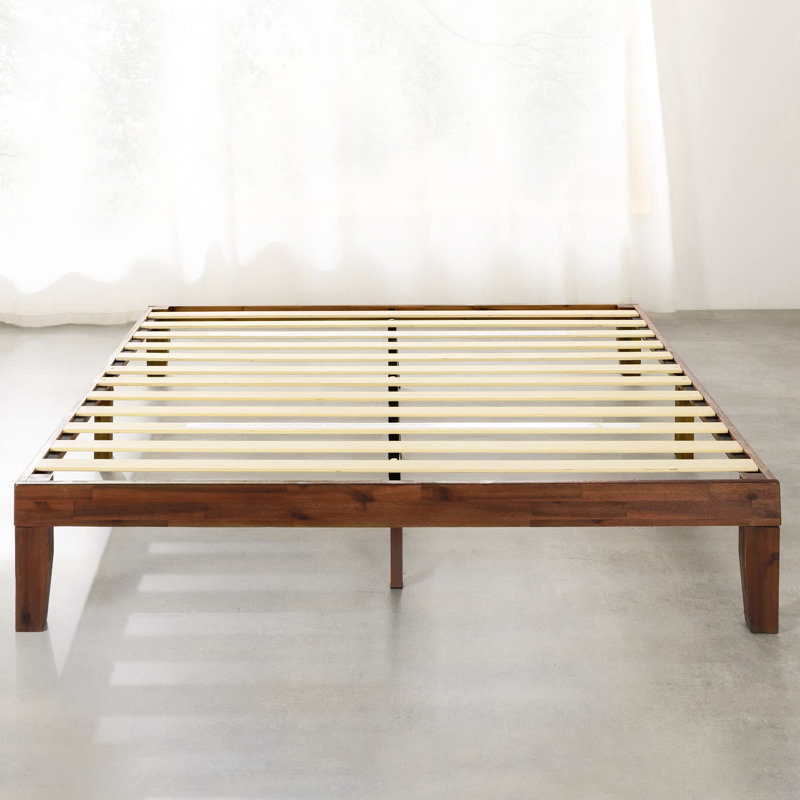 Solid Wood Platform Espresso Bed With Wooden Slats No Box Spring Needed Easy Assembly 12 Inch, Queen