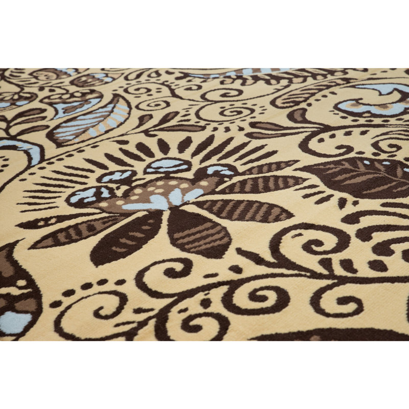 Tapis floral bleu / crème / brun Carlile, Rectangle 7 pi 10 po x 10 pi 6 po