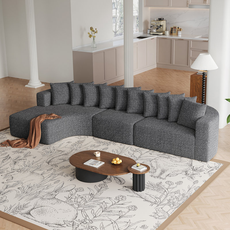 Ensemble de canapé modulaire confortable en forme de L modulaire avec dix coussins pour se détendre dans le salon, Gris
