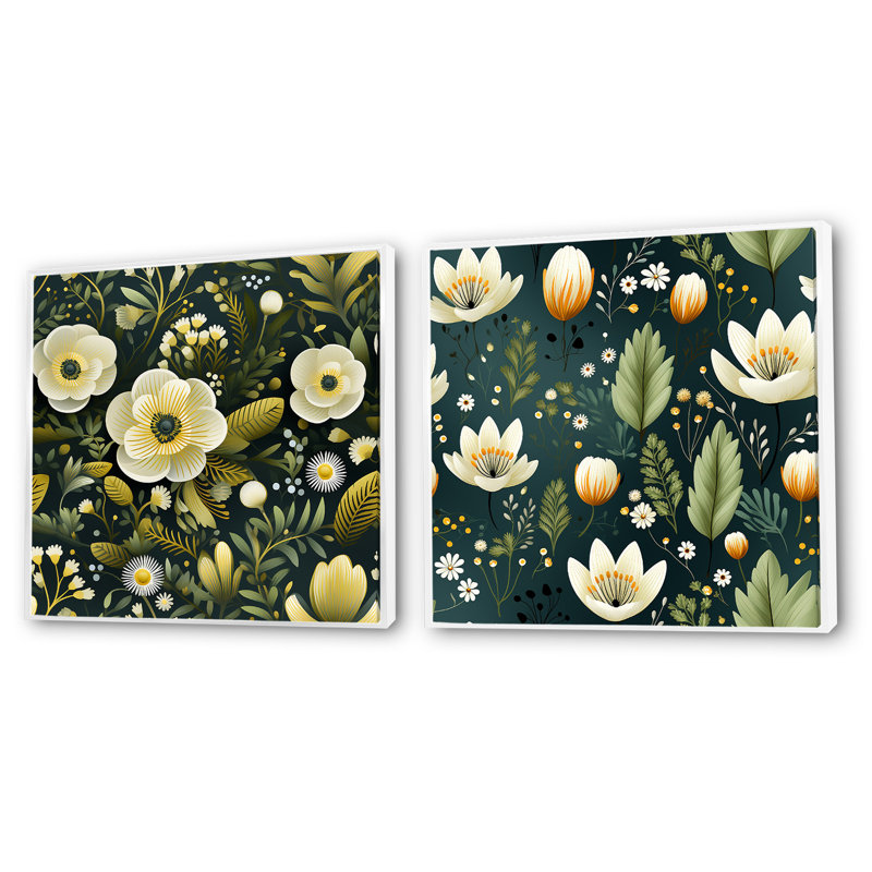 Feuille - Ensemble de 2 collages carrés botaniques abstraits, H 16 po x l 33 po, Cadre flottant blanc